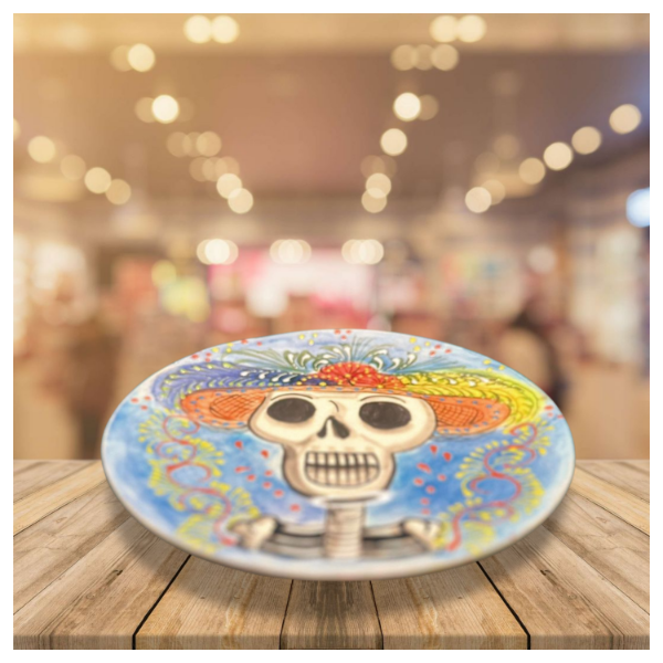 Plato de calavera con sombrero